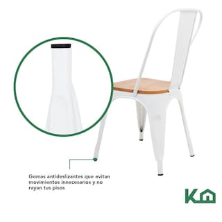 Foto 8 | Set de Sillas Metálicas Tolix con Asiento de Madera KingsHouse COMBO-KH-129 Blanco 4 Piezas