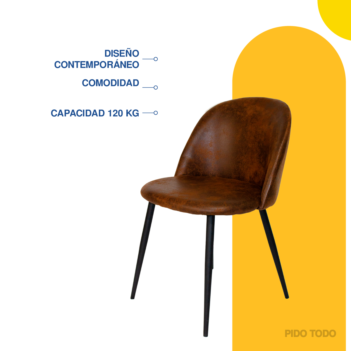 Foto 5 pulgar | Silla Curva Elly Decor E-STPBW Acolchada con Estructura Tubular Tapiz Tipo Cuero