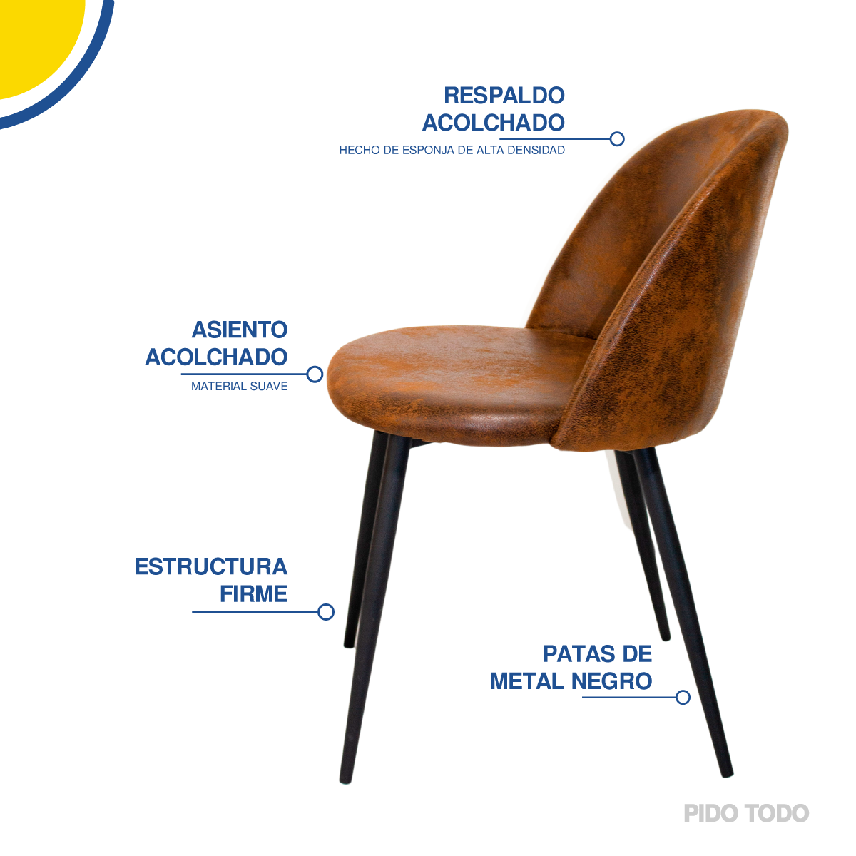 Foto 6 pulgar | Silla Curva Elly Decor E-STPBW Acolchada con Estructura Tubular Tapiz Tipo Cuero
