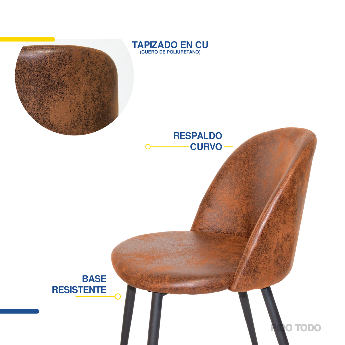 Foto 7 pulgar | Silla Curva Elly Decor E-STPBW Acolchada con Estructura Tubular Tapiz Tipo Cuero