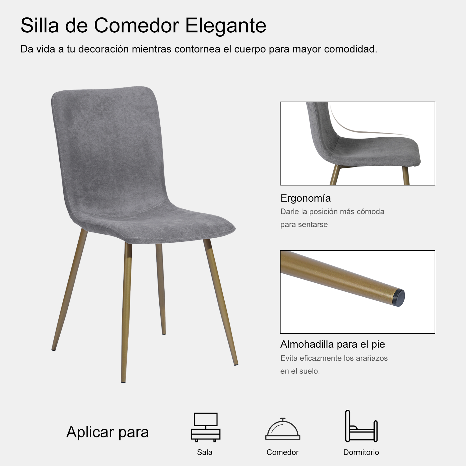Foto 5 pulgar | Sillas de Comedor de 4 Piezas Homemake Scargill Gris
