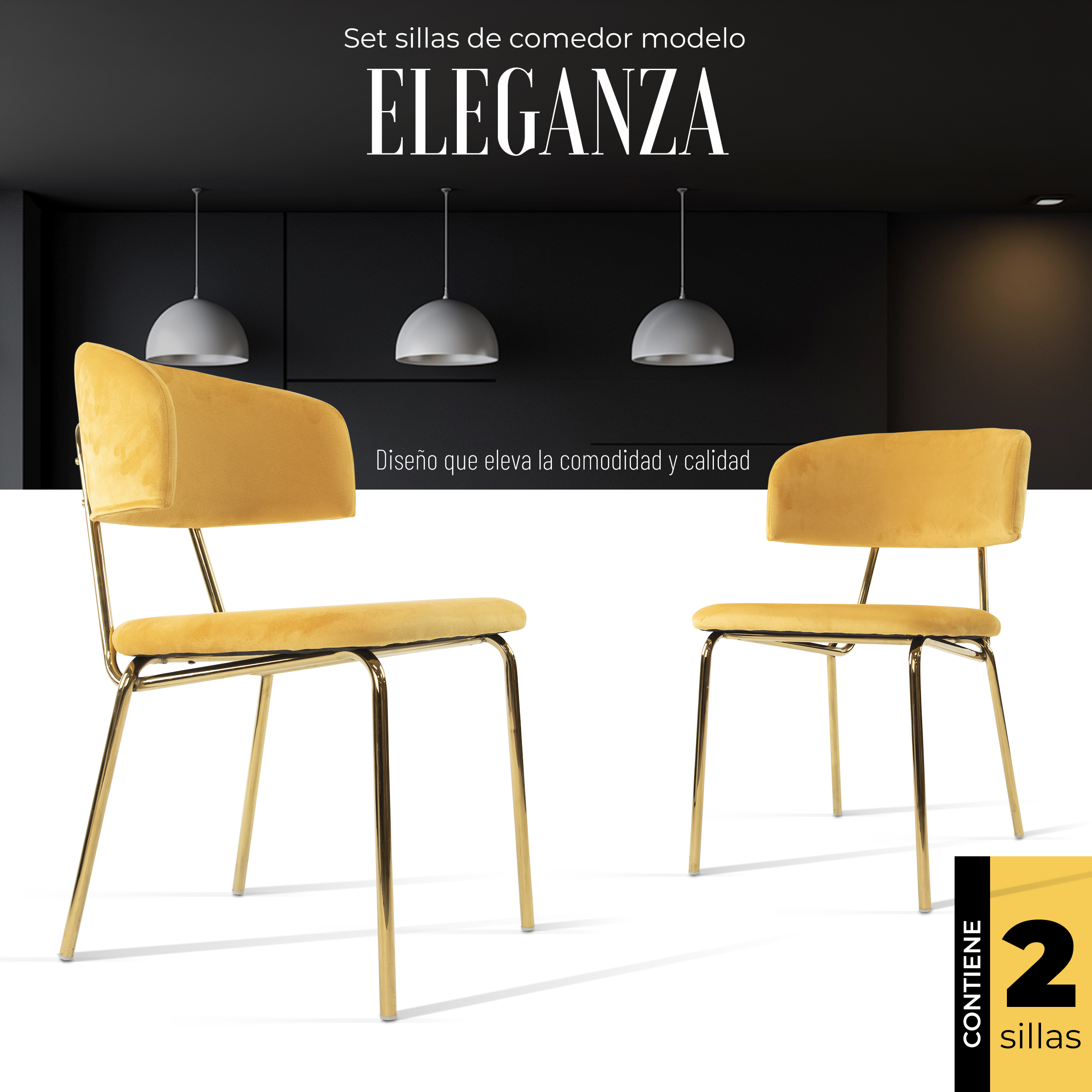 Foto 3 pulgar | Sillas de Comedor Yellow Mellow Eleganza Amarillas 2 Piezas