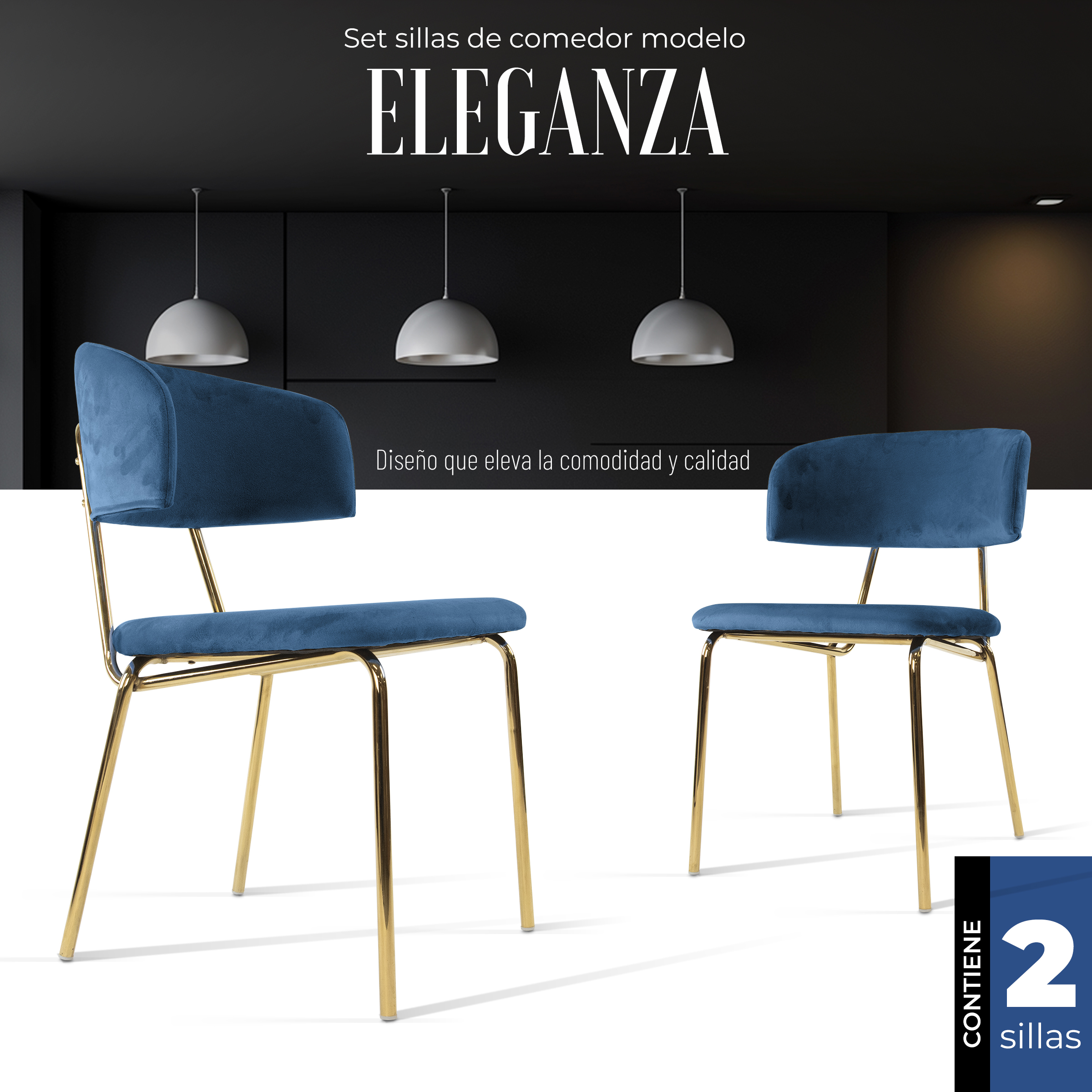 Foto 3 pulgar | Sillas de Comedor Eleganza Yellow Mellow Azules 2 Piezas