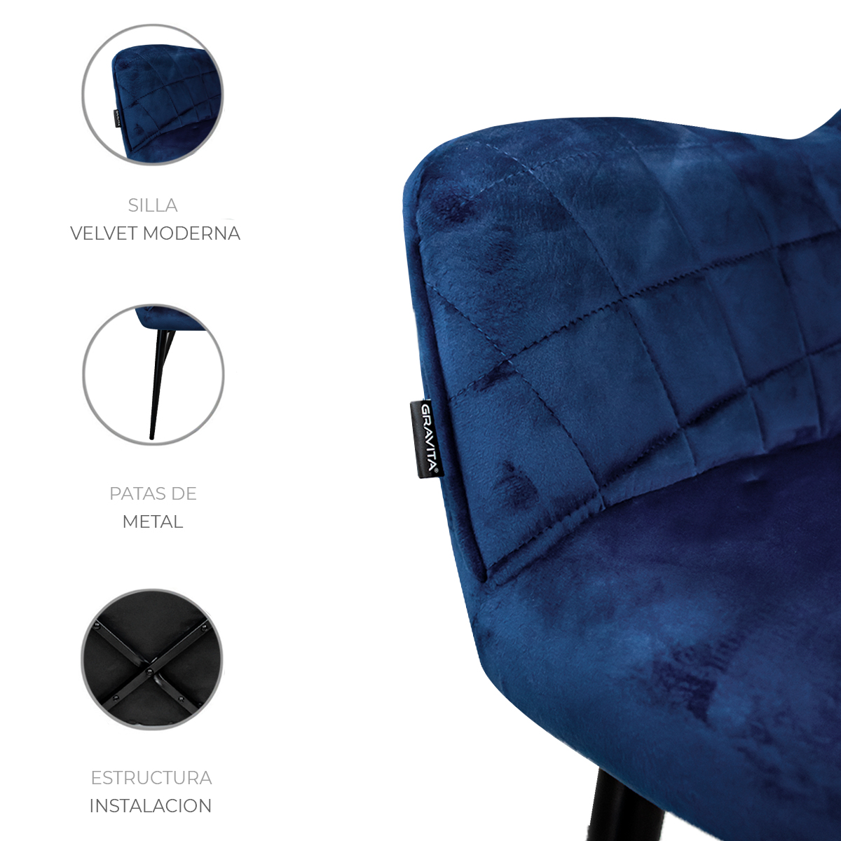 Foto 5 pulgar | Set De 2 Sillas Velvet Modernas Para Comedor Marca Gravita