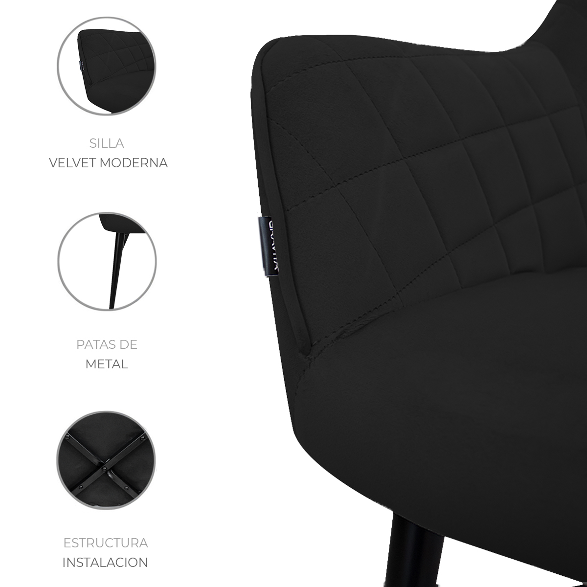 Foto 5 pulgar | Set De 2 Sillas Velvet Modernas Para Comedor Marca Gravita