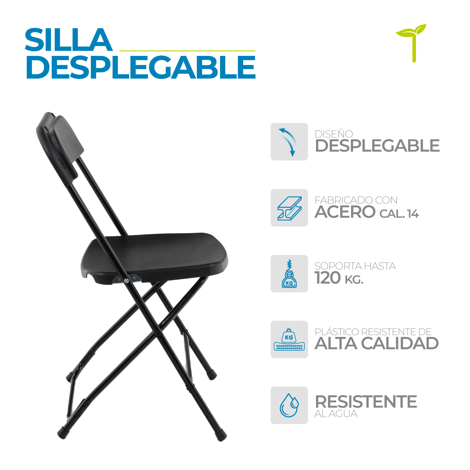 Foto 3 pulgar | Silla Plegable Acero Tubular Paulina Plástico Resistente Patas Antiderrapante Asiento Reforzado Multifuncional Onof