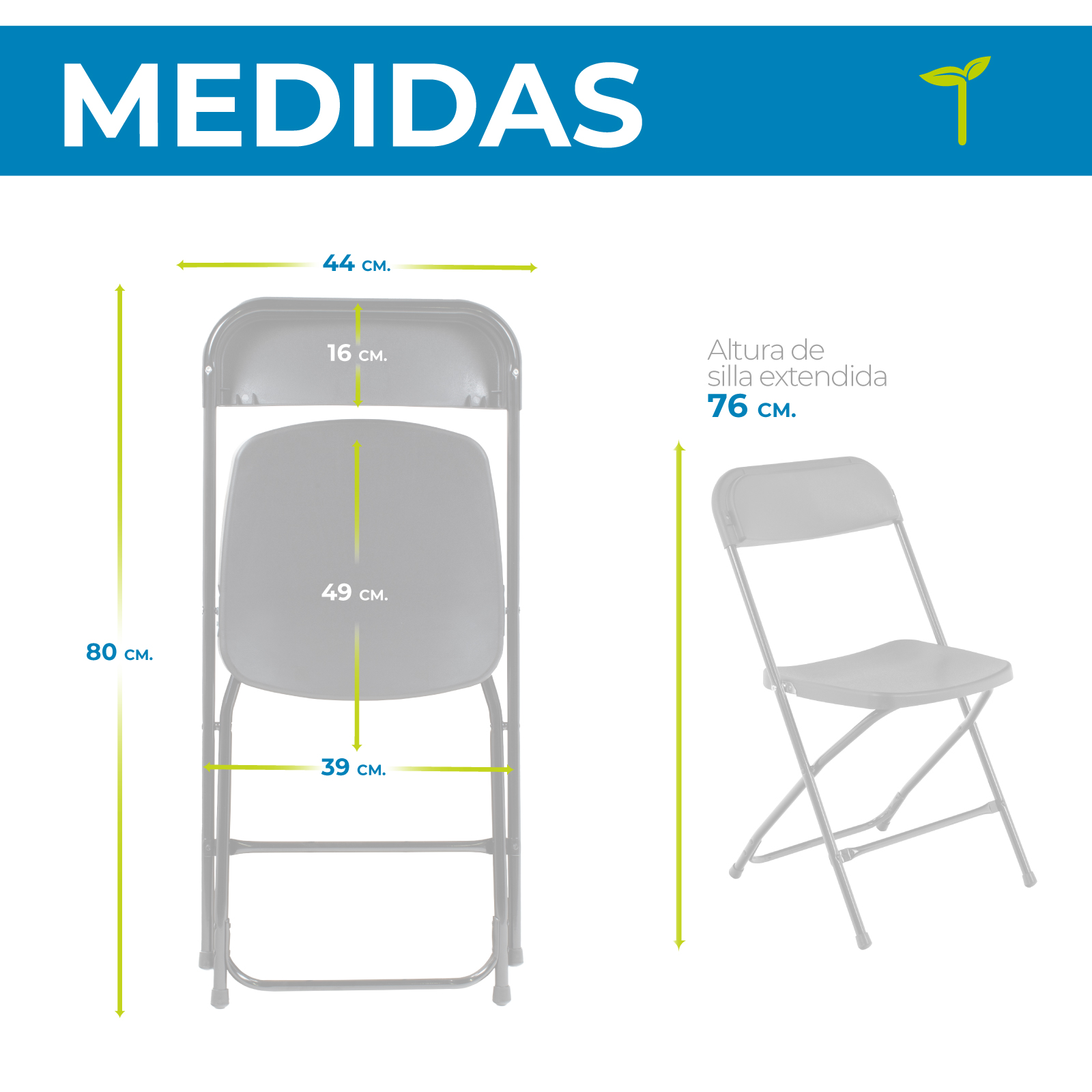 Foto 3 | Silla Plegable Acero Tubular Paulina Plástico Resistente Patas Antiderrapante Asiento Reforzado Multifuncional Onof