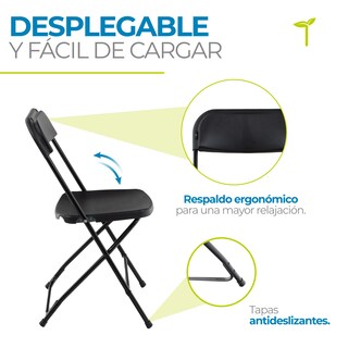 Foto 5 | Silla Plegable Acero Tubular Paulina Plástico Resistente Patas Antiderrapante Asiento Reforzado Multifuncional Onof