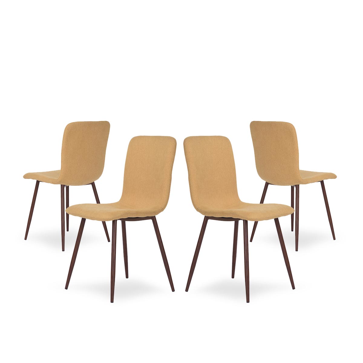 Set De 4 Sillas Para Comedor Color Mostaza Con Patas De Metal Efecto Madera, Tapizadas Con Tela De Lino Y Estructur