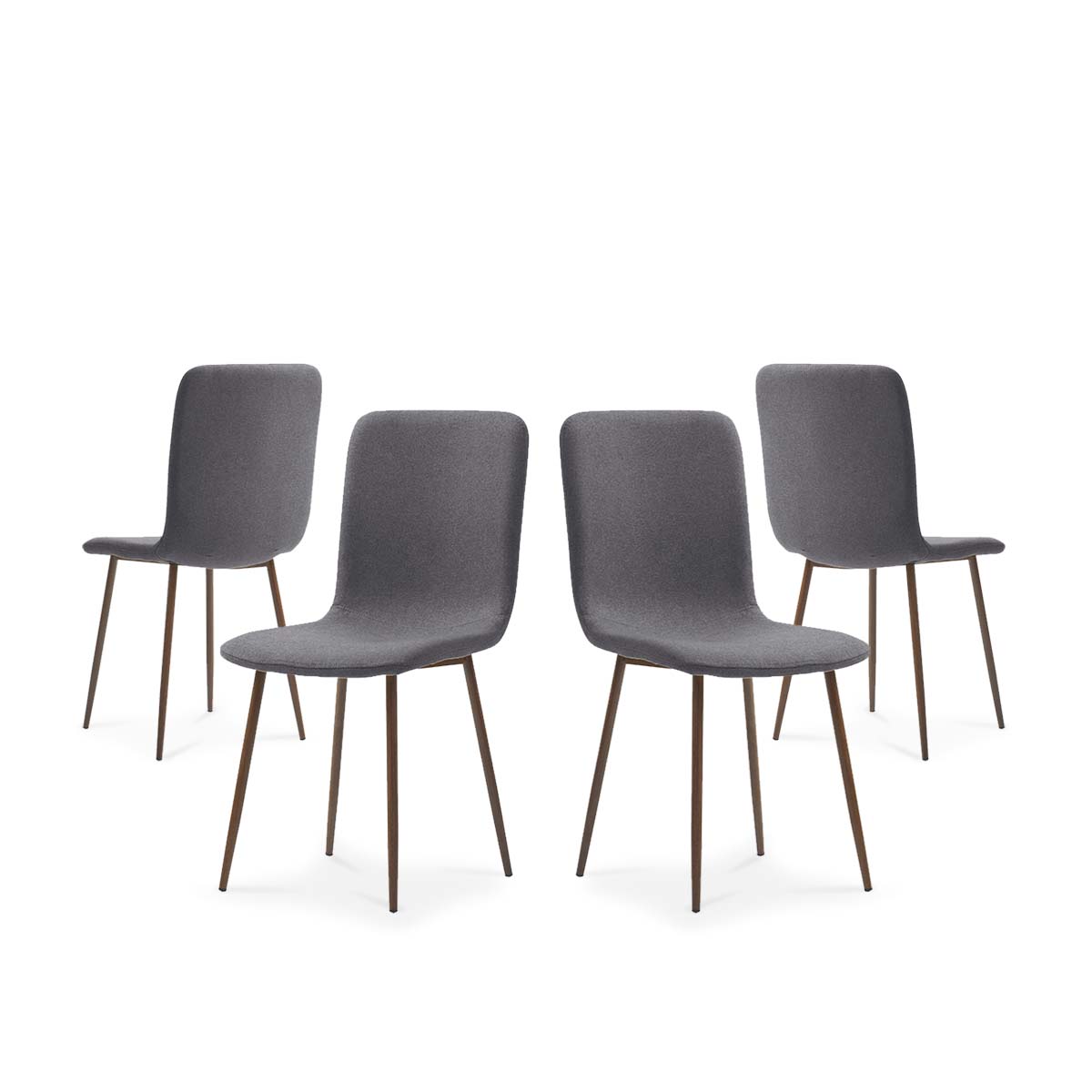 Set De 4 Sillas Para Comedor Color Gris Obscuro Con Patas De Metal Efecto Madera