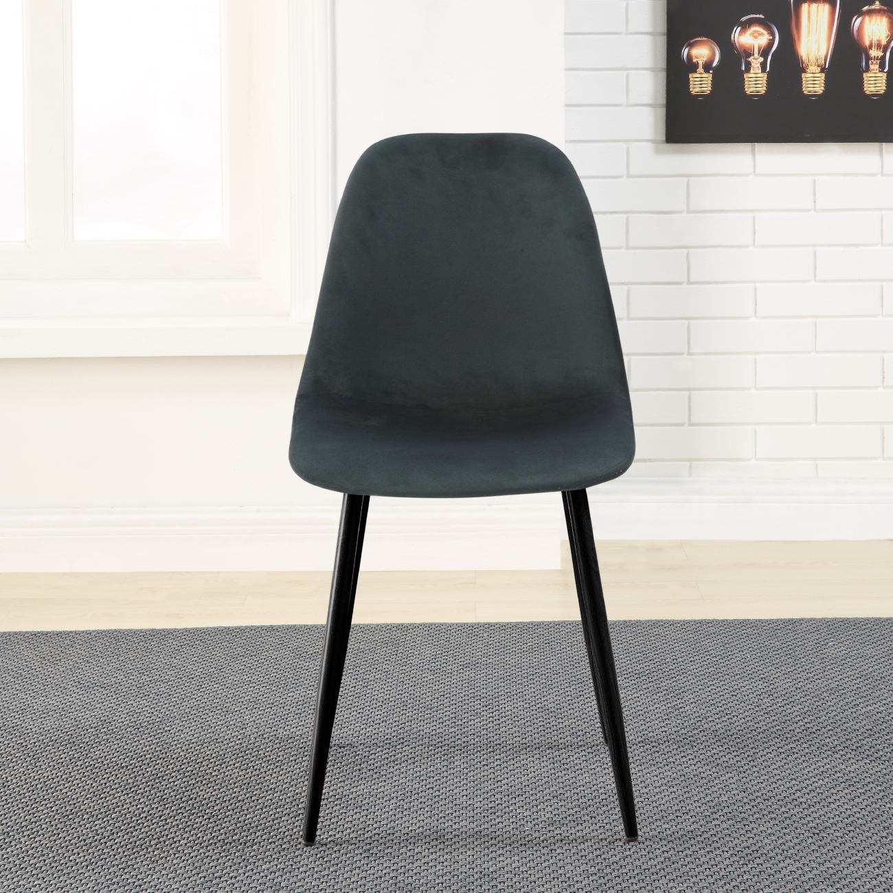 Foto 8 pulgar | Silla De Comedor Gris Oxford Con Asiento Y Respaldo En Terciopelo. Estructura De Metal Y Patas Negras
