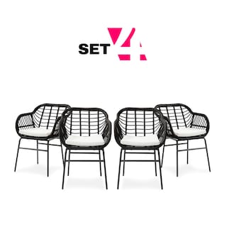 Foto 1 | Set De 4 Sillas Para Exterior Color Negro Con Asiento Acolchado Impermeable De Hule Espuma