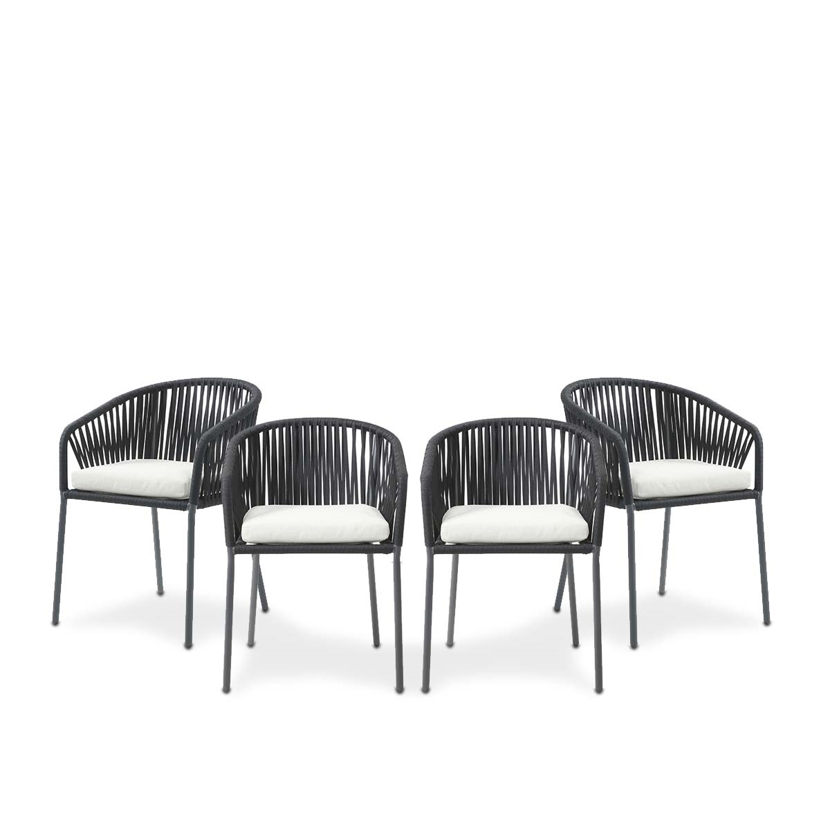 Set De 4 Sillas Para Exterior Color Negro Con Asiento Acolchado De Hule Espuma Y Estructura De Aluminio Y Cuerda Sint