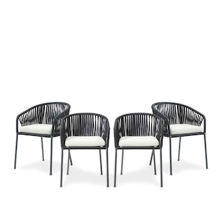 Foto 1 | Set De 4 Sillas Para Exterior Color Negro Con Asiento Acolchado De Hule Espuma Y Estructura De Aluminio Y Cuerda Sint