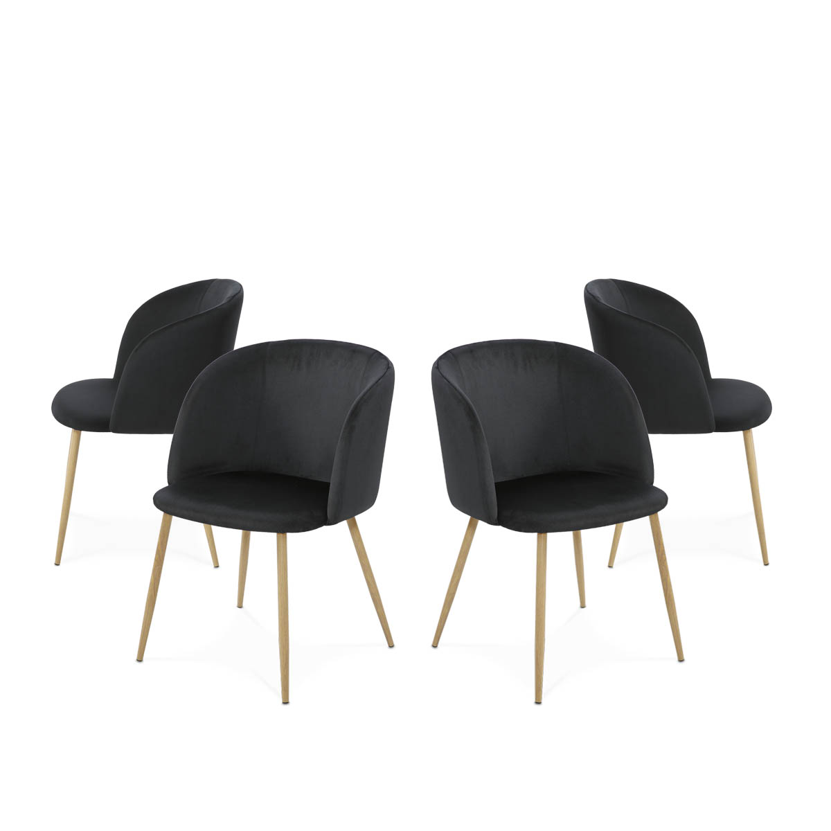 Foto 2 pulgar | Set De 4 Sillas Para Comedor Con Asiento Y Respaldo En Terciopelo Negro Con Estructura De Metal Y Patas Ilusión Madera