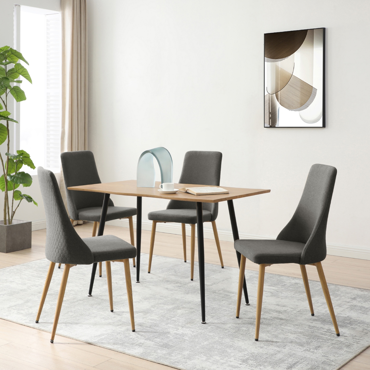 Foto 5 | Silla De Comedor Con Asiento Acolchado Tapizado En Tela Gris Obscuro Con Patas De Metal Efecto Madera