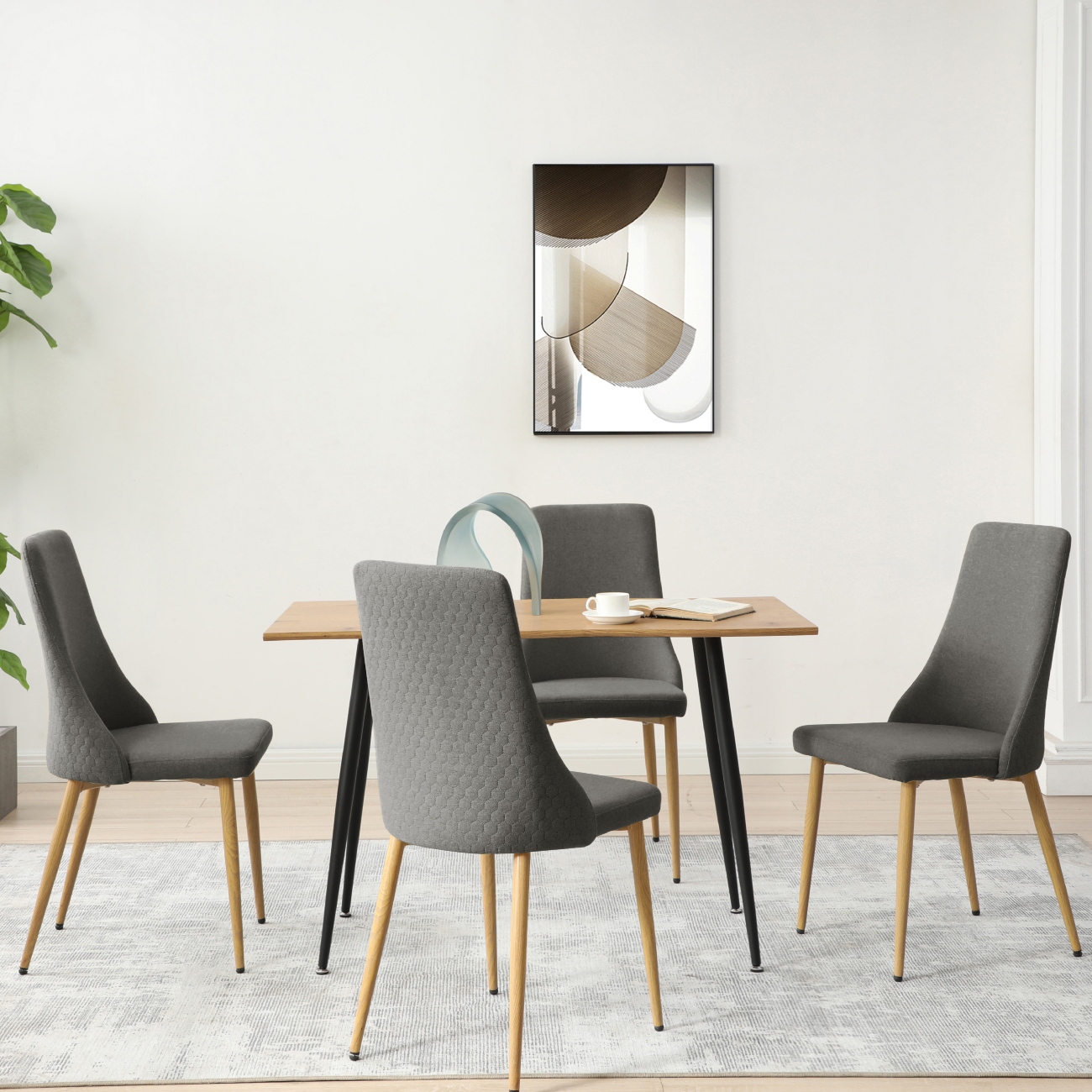 Foto 6 | Silla De Comedor Con Asiento Acolchado Tapizado En Tela Gris Obscuro Con Patas De Metal Efecto Madera