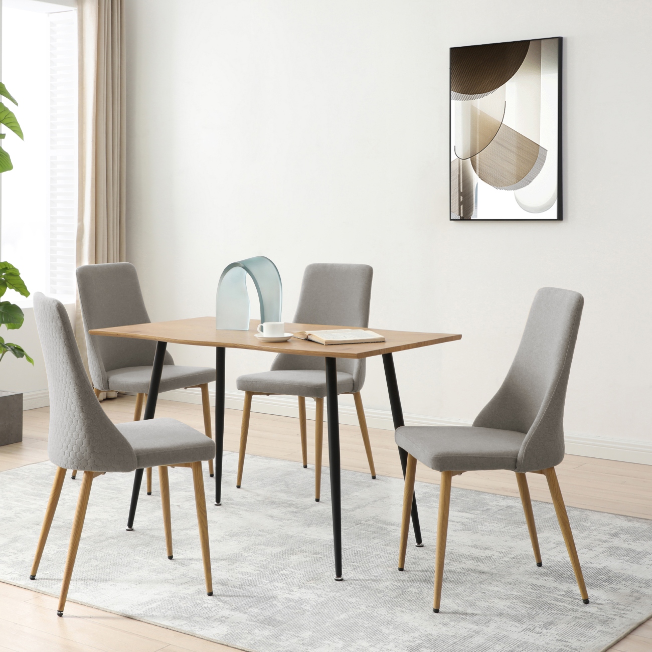 Foto 5 pulgar | Silla De Comedor Con Asiento Acolchado Tapizado En Tela Gris Claro Con Patas De Metal Efecto Madera