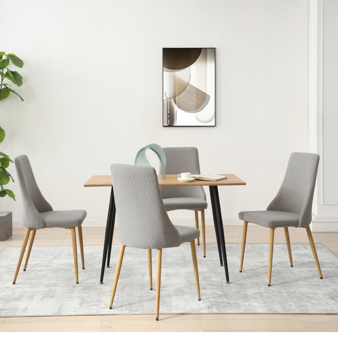 Foto 5 | Silla De Comedor Con Asiento Acolchado Tapizado En Tela Gris Claro Con Patas De Metal Efecto Madera