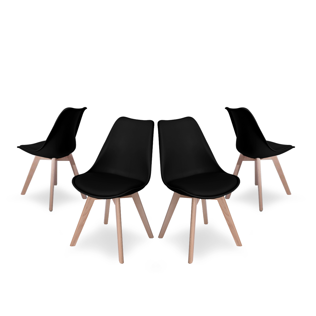 Foto 2 pulgar | Set De 4 Sillas Para Comedor Con Asiento Acolchado En Vinipiel Color Negro Con Patas De Madera De Haya