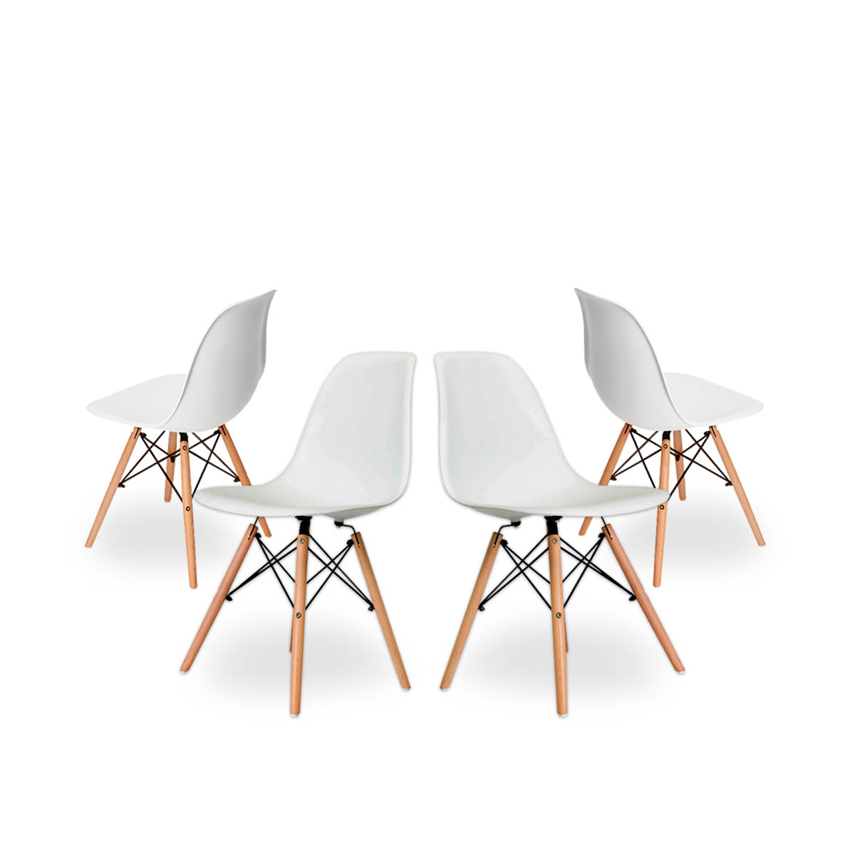 Set De 4 Sillas Para Comedor Color Blanco Con Patas De Madera De Haya Y Soporte De Metal