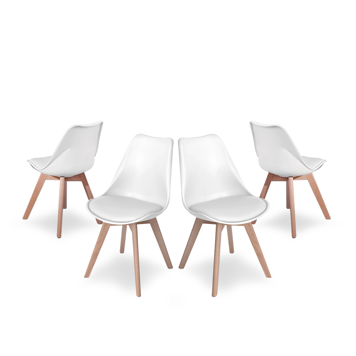 Set De 4 Sillas Para Comedor Con Asiento Acolchado En Vinipiel Color Blanco Con Patas De Madera De Haya