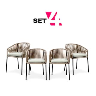 Foto 1 | Set De 4 Sillas Para Exterior Color Beige Con Asiento Acolchado De Hule Espuma Y Estructura De Aluminio Y Cuerda Sint