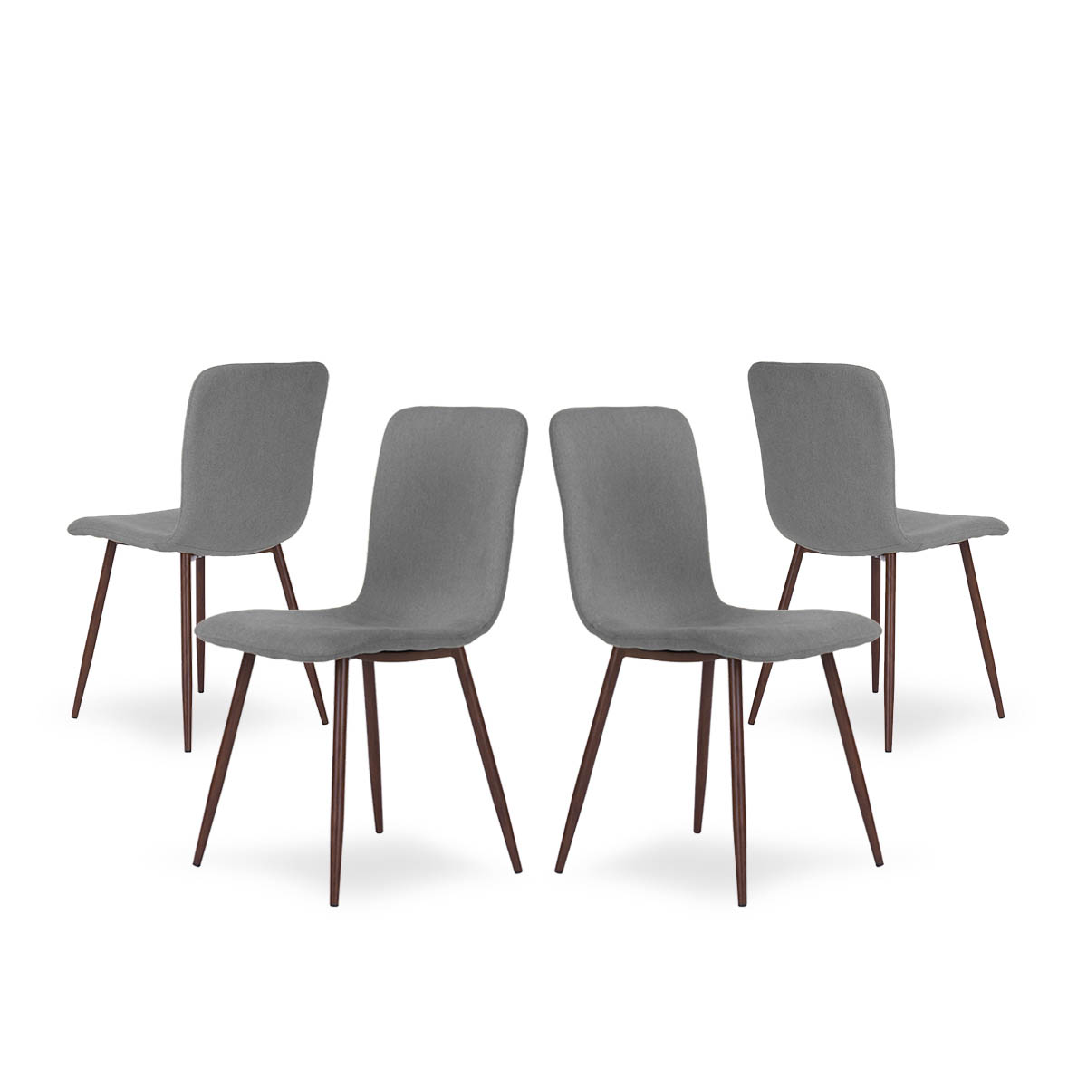 Set De 4 Sillas Para Comedor Color Gris Con Patas De Metal Efecto Madera, Tapizadas Con Tela De Lino Y Estructura De M