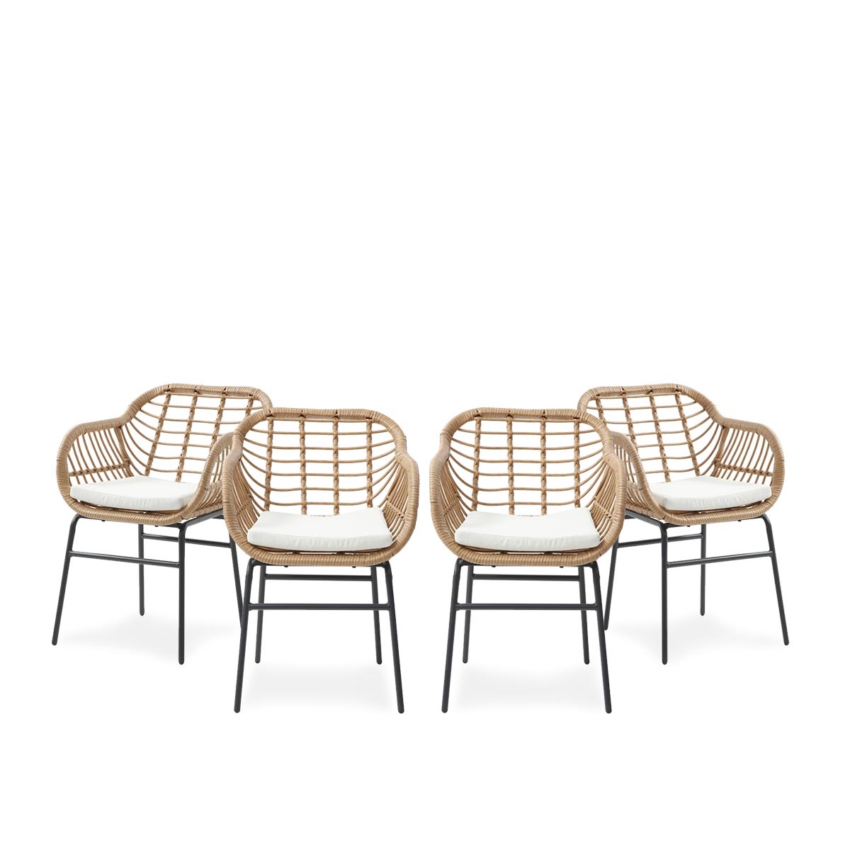 Set De 4 Sillas Para Exterior Color Café Con Asiento Acolchado Impermeable De Hule Espuma