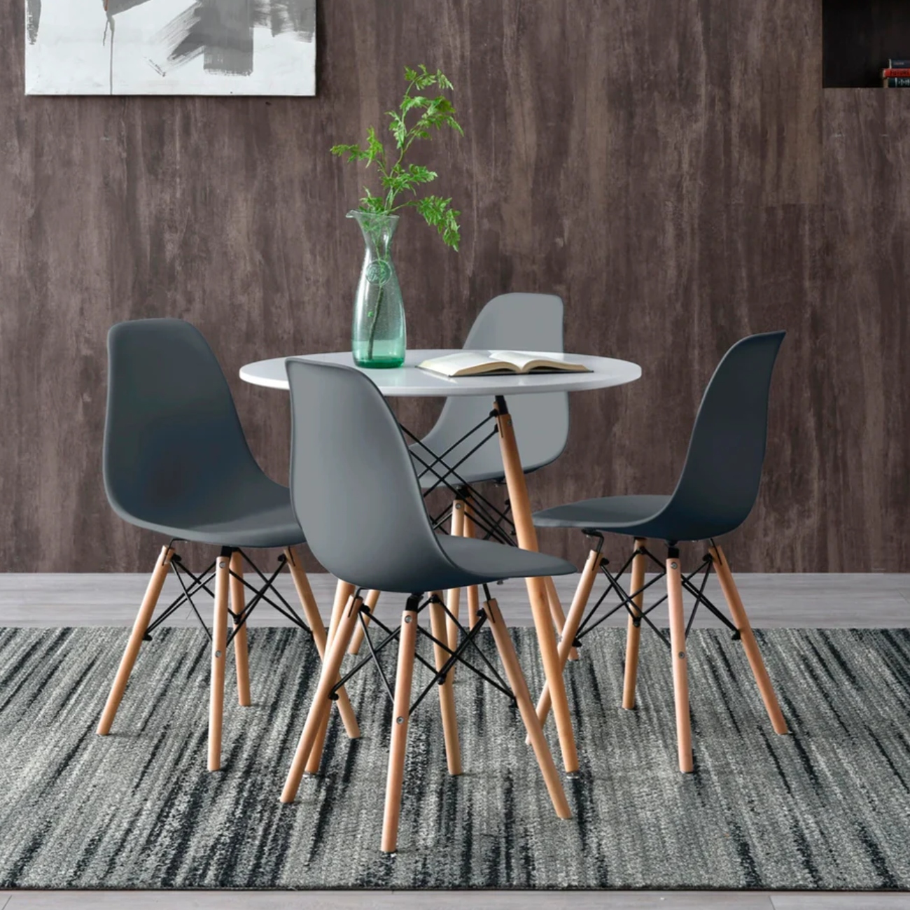 Foto 6 pulgar | Silla De Comedor Gris Con Patas De Madera De Haya Y Soporte De Metal