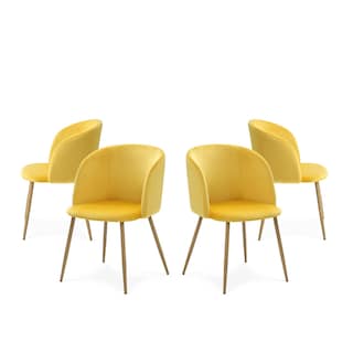 Foto 1 | Set De 4 Sillas Para Comedor Con Asiento Y Respaldo En Terciopelo Mostaza Con Estructura De Metal Y Patas Ilusión Mader