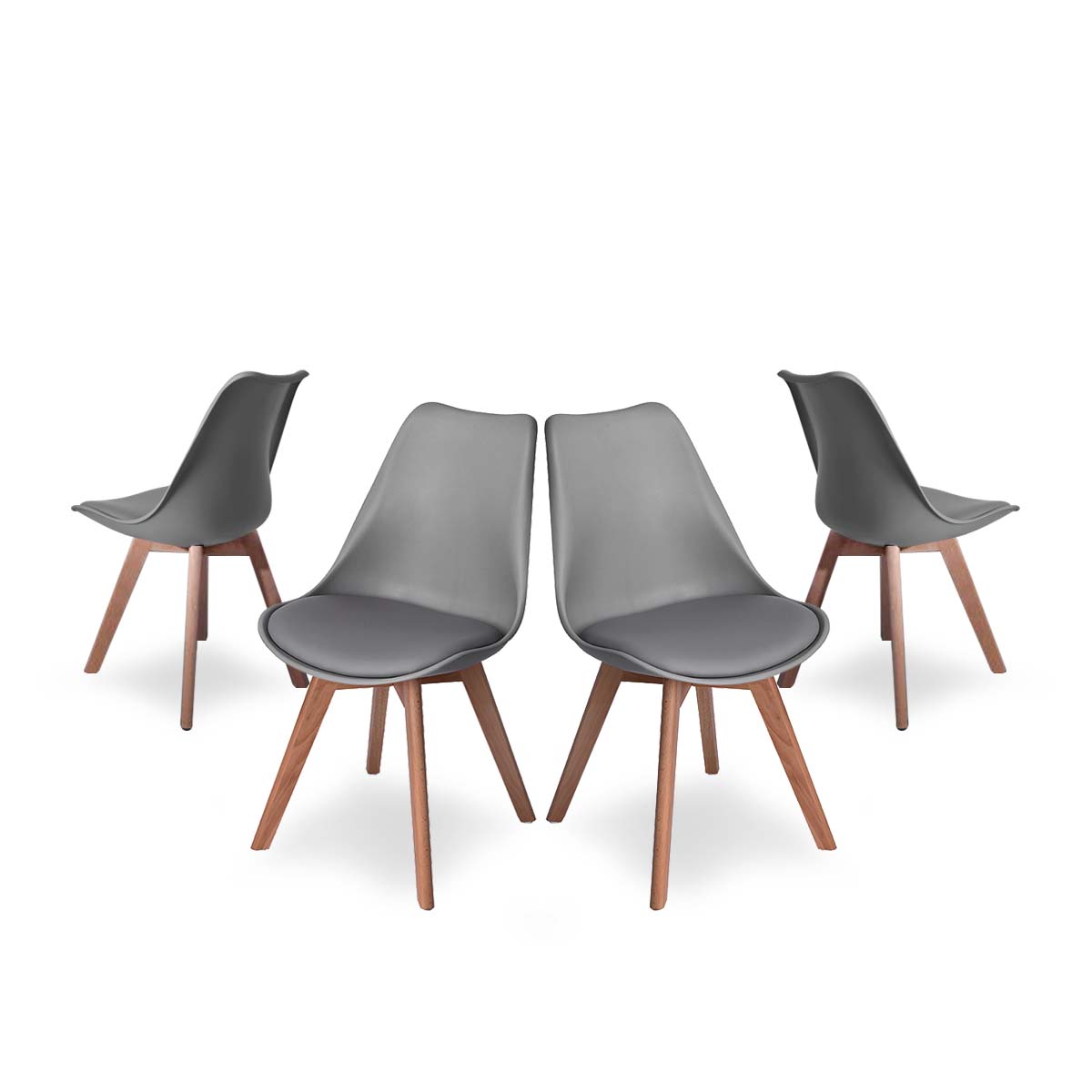 Foto 2 pulgar | Set De 4 Sillas Para Comedor Con Asiento Acolchado En Vinipiel Color Gris Con Patas De Madera De Haya