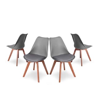 Foto 1 | Set De 4 Sillas Para Comedor Con Asiento Acolchado En Vinipiel Color Gris Con Patas De Madera De Haya