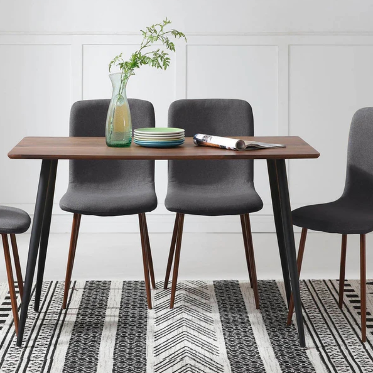 Foto 5 | Silla De Comedor Gris Obscuro Con Patas De Metal Efecto Madera, Tapizada Con Tela Lino Y Estructura De Metal