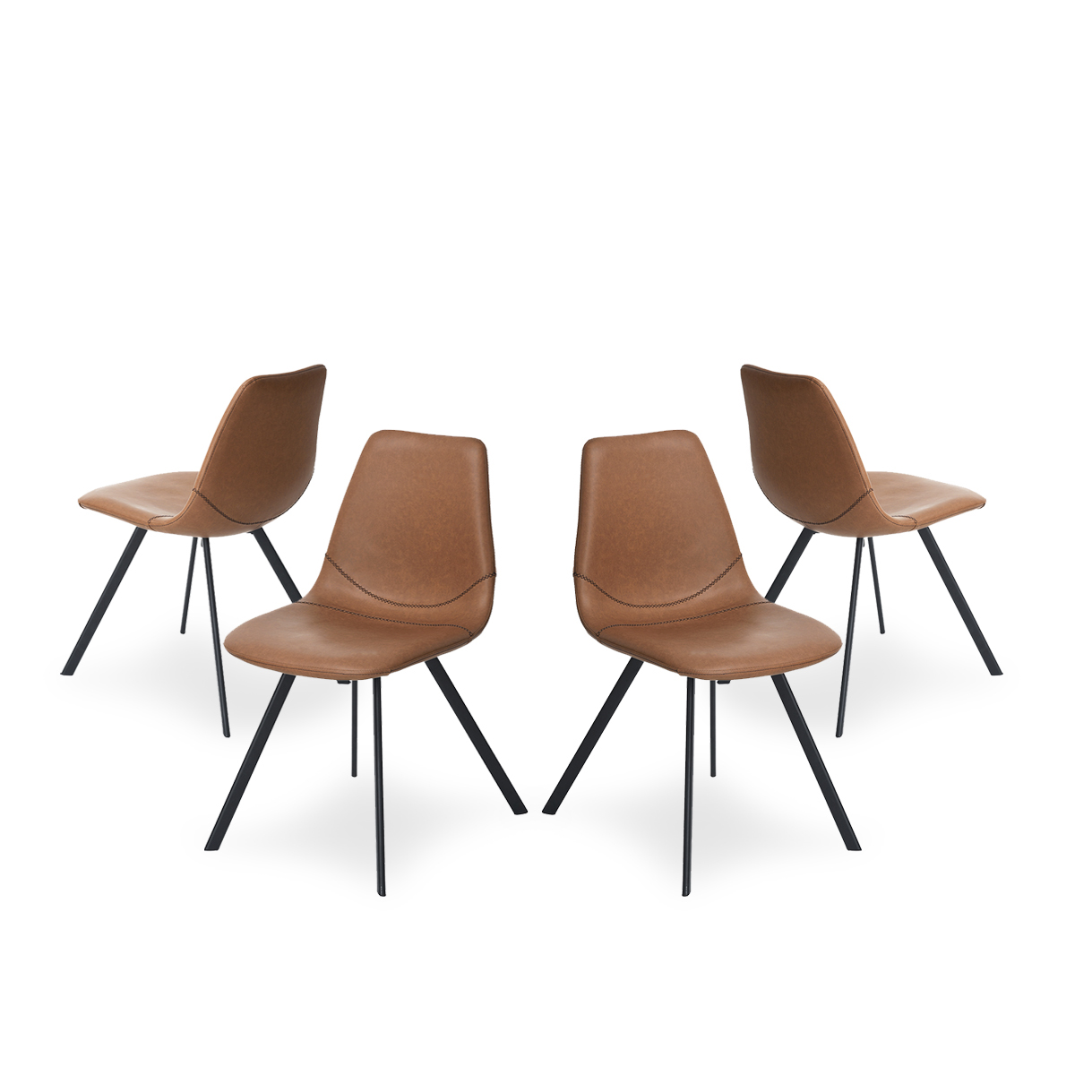 Set De 4 Sillas Para Comedor Con Respaldo Y Asiento En Vinipiel Color Café Con Base De Metal Y Patas Negras