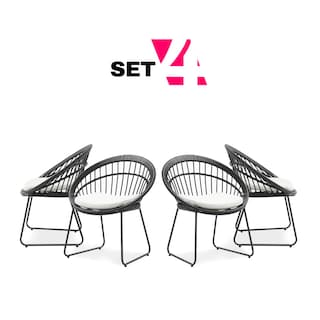 Foto 1 | Set De 4 Sillas Para Exterior Color Negro Con Asiento Acolchado Impermeable Y Estructura De Acero Y Ratán Sintético