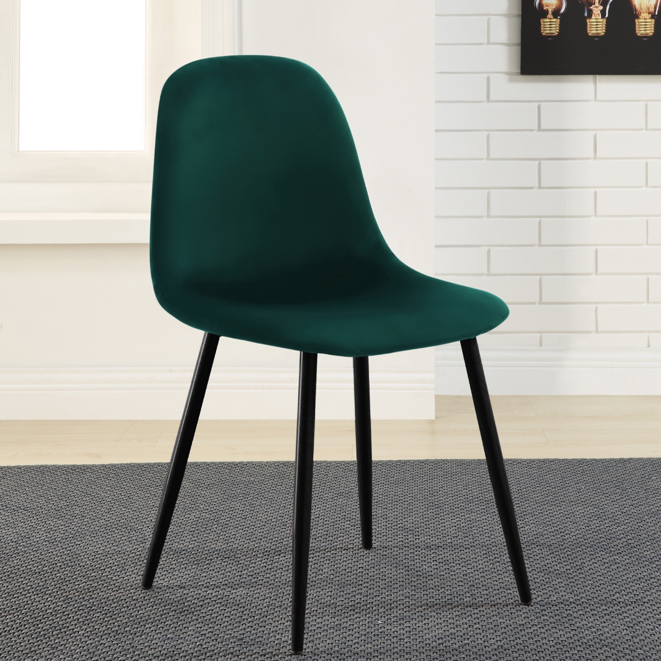 Foto 7 pulgar | Silla De Comedor Verde Oscuro Con Asiento Y Respaldo En Terciopelo. Estructura De Metal Y Patas Negras