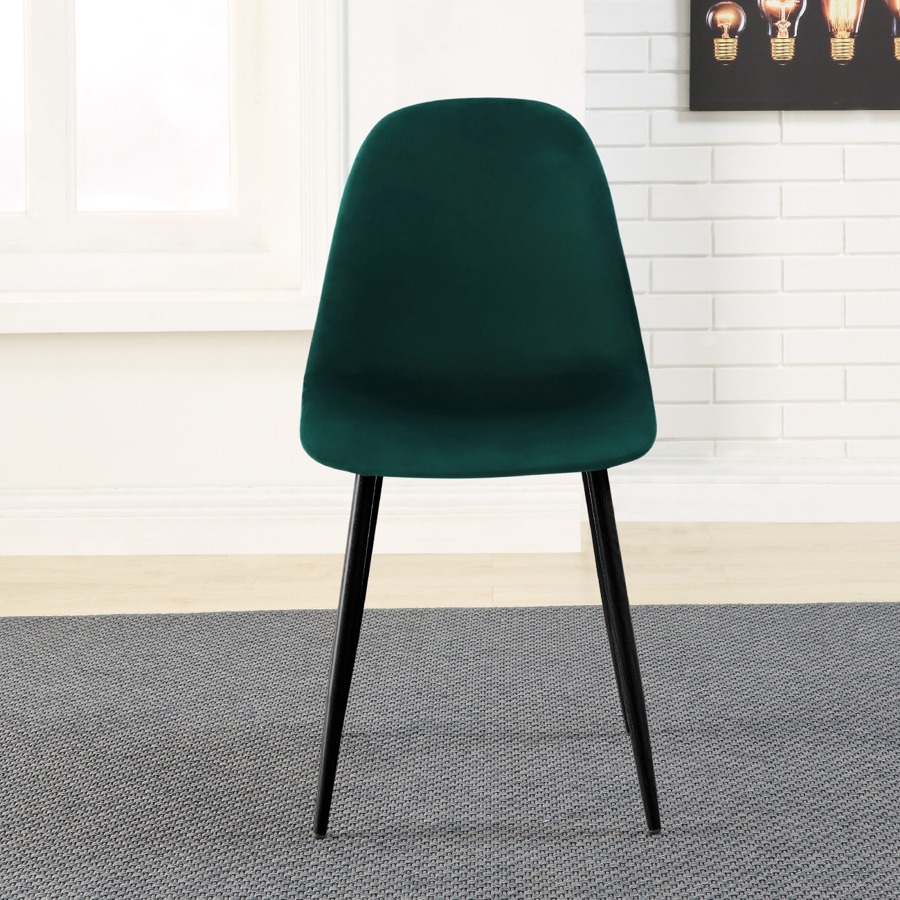 Foto 8 pulgar | Silla De Comedor Verde Oscuro Con Asiento Y Respaldo En Terciopelo. Estructura De Metal Y Patas Negras
