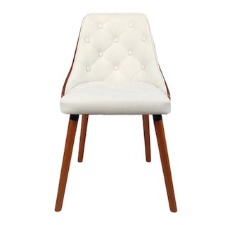 Foto 1 | Silla De Comedor Con Asiento Acolchado Tapizado En Cuero Sintético Blanco. Patas En Madera De Caucho
