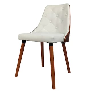 Foto 3 | Silla De Comedor Con Asiento Acolchado Tapizado En Cuero Sintético Blanco. Patas En Madera De Caucho