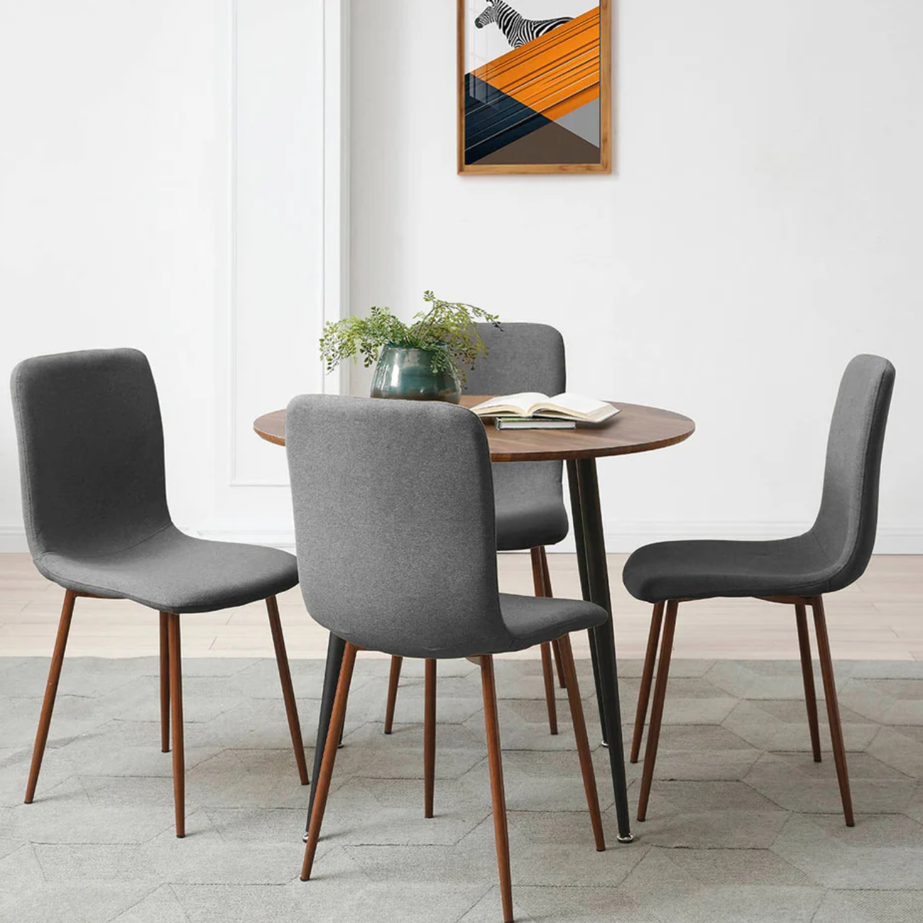 Foto 6 pulgar | Silla De Comedor Gris Con Patas De Metal Efecto Madera, Tapizada Con Tela Lino Y Estructura De Metal