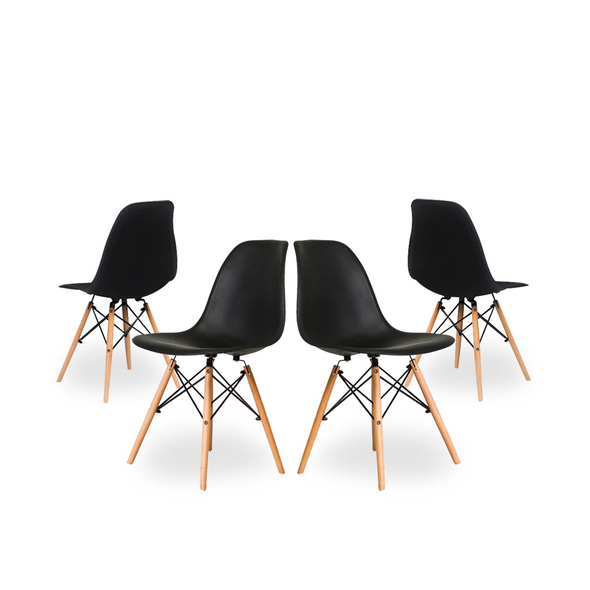 Set De 4 Sillas Para Comedor Color Negro Con Patas De Madera De Haya Y Soporte De Metal