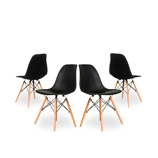 Foto 1 | Set De 4 Sillas Para Comedor Color Negro Con Patas De Madera De Haya Y Soporte De Metal