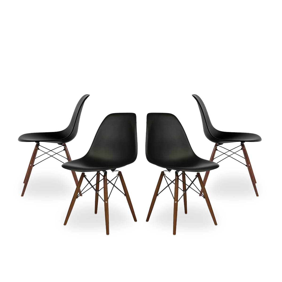 Set De 4 Sillas Para Comedor Color Negro Y Nogal Con Patas De Madera De Haya Y Soporte De Metal