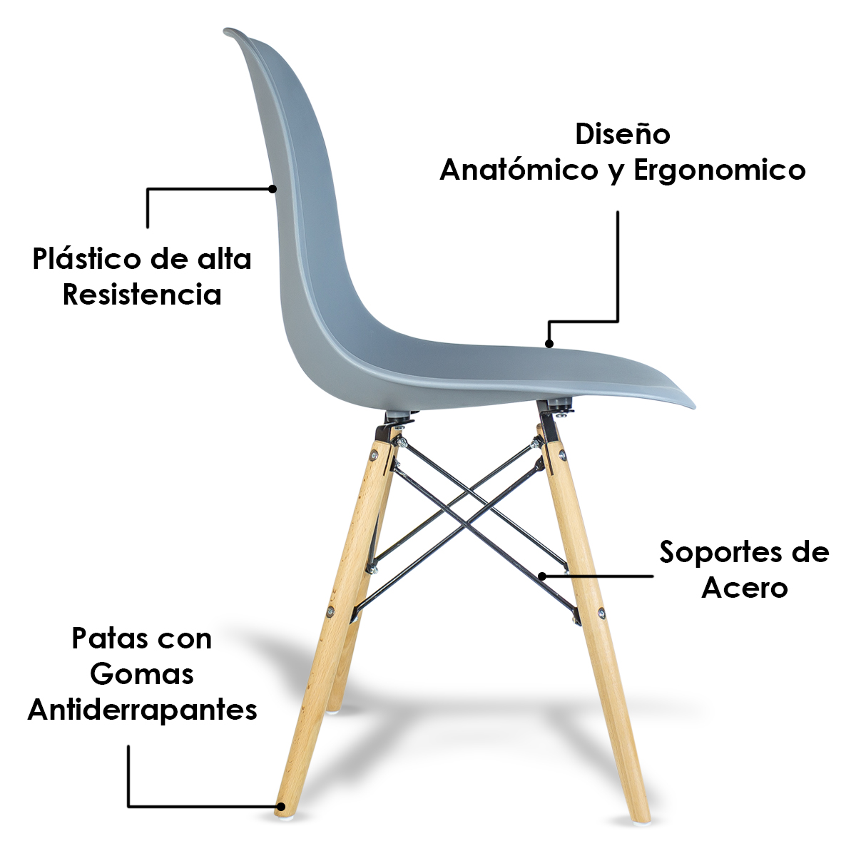 Foto 6 pulgar | Set de 4 Sillas Eames Steelpro Grises