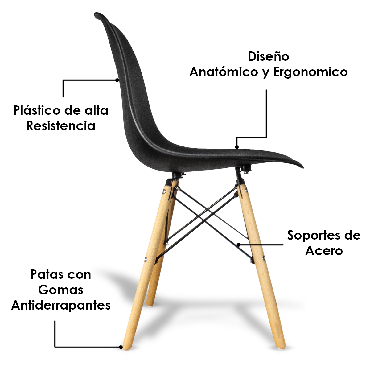 Foto 6 pulgar | Set de 4 Sillas Eames Steelpro Negras