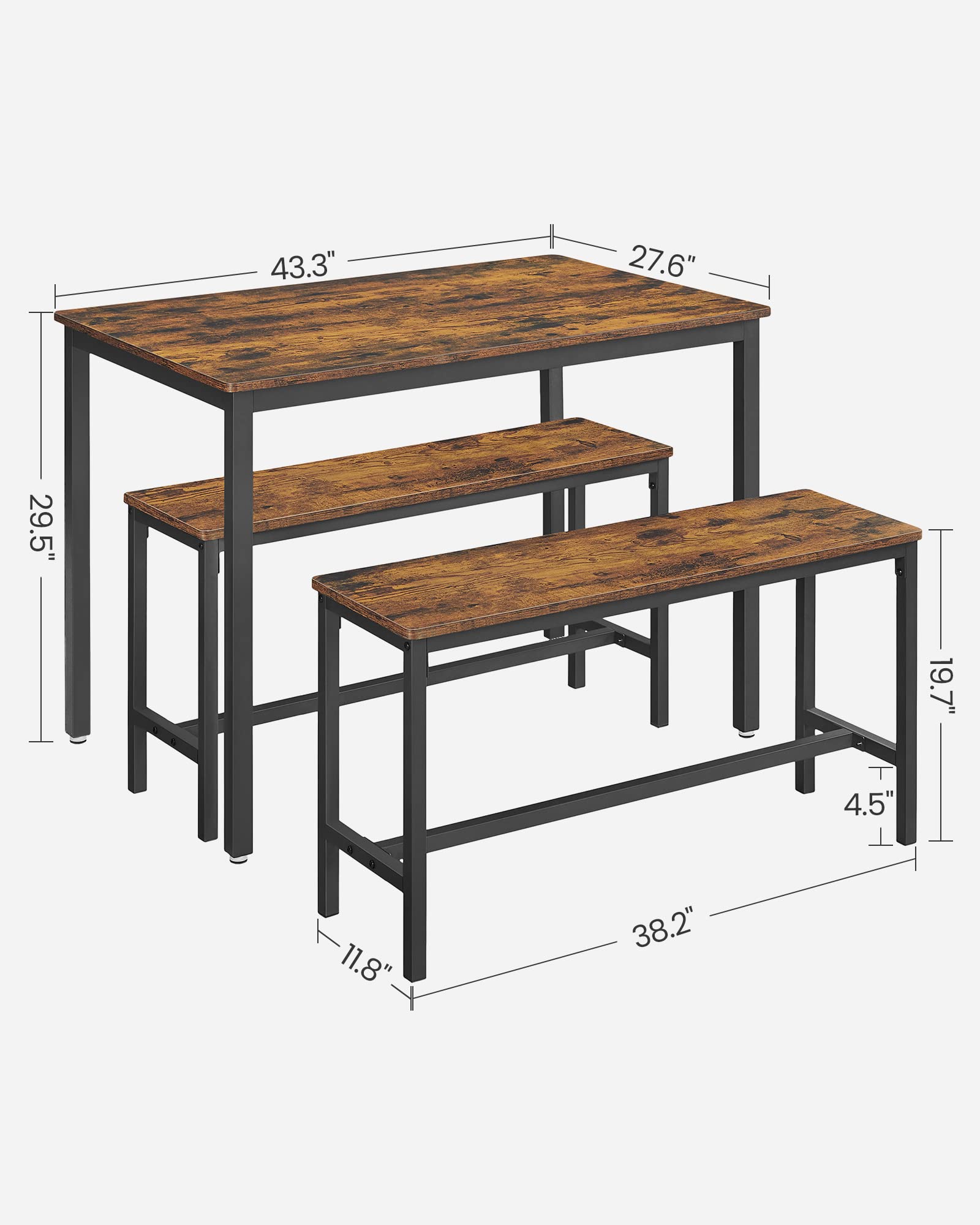 Foto 5 pulgar | Juego De Mesa De Comedor Vasagle Para 4 Personas Con 2 Bancos, Color Marrón Rústico