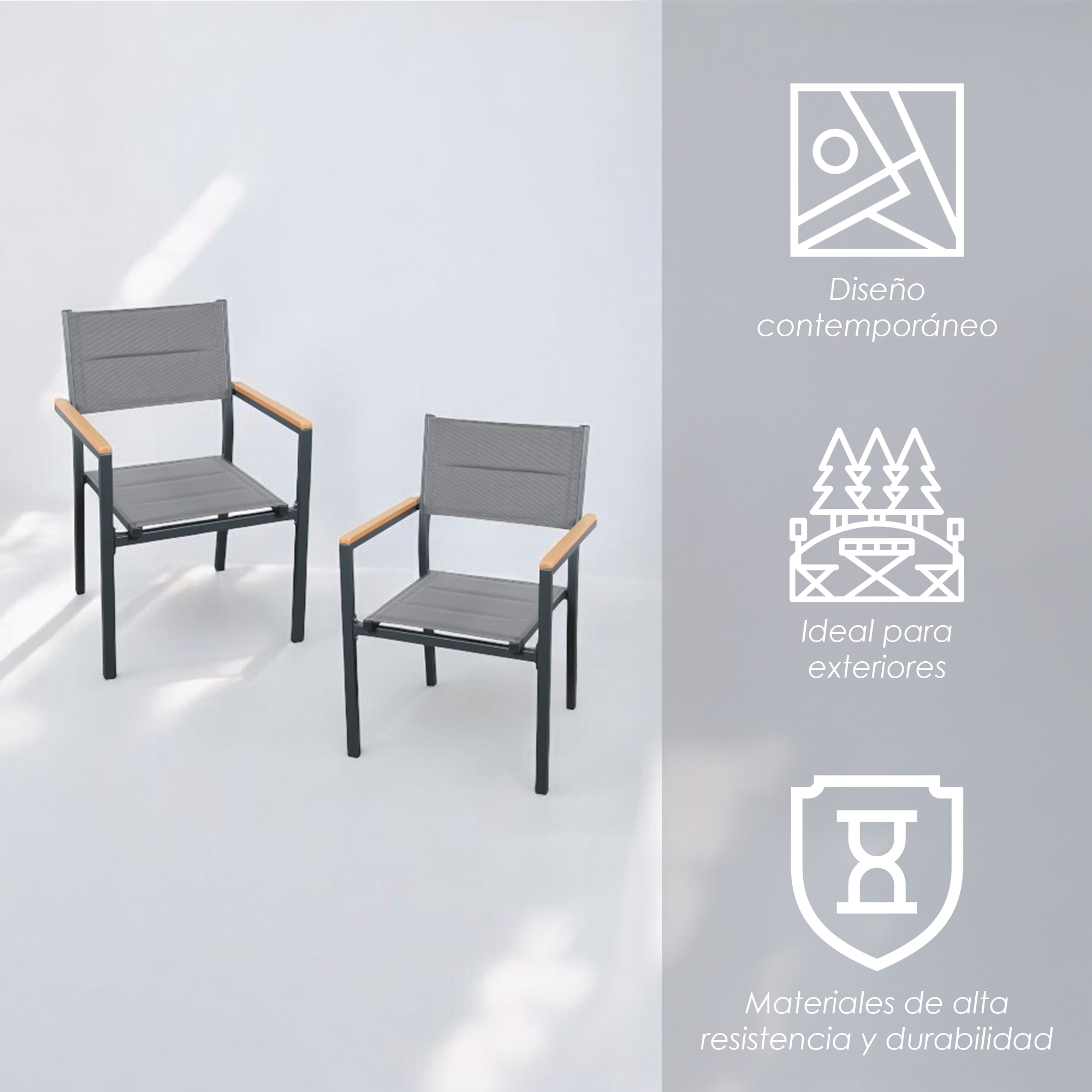 Foto 4 pulgar | Sillas de Comedor Ilios Innova para Exterior Apilables y Acolchadas 2 piezas