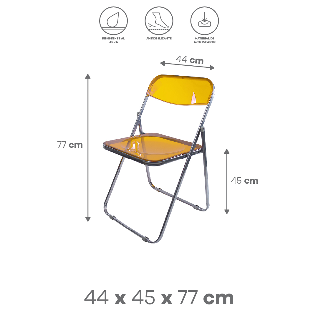 Foto 3 pulgar | Silla Plegable De Plástico Transparente Con Detalles Dorados – 77x44x45 Cm, Modelo Pc041