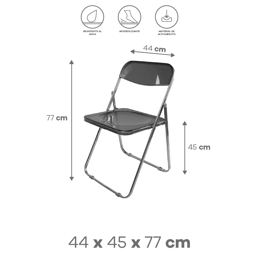 Foto 2 | Silla Plegable De Plástico Transparente Con Estructura Negra – 77x44x45 Cm, Modelo Pc041